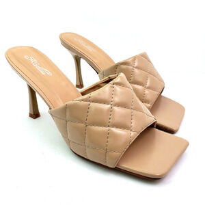 Katliu Womens Size EU 40 US 9 Nude Quilted Slip On Square Toe 4" Heeled Sandals